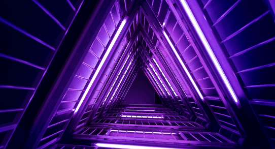 triangular hallway illuminated purple